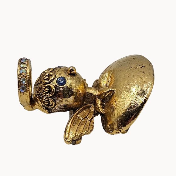 Vtg Brooch Signed Tortolani Guardian Angel Rhinestone Halo Blue Eye Pin Shoulder - Picture 6 of 15